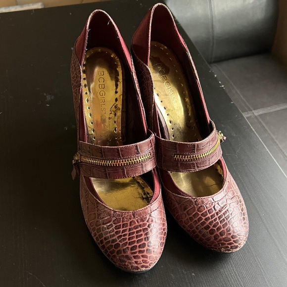 BCBGIRLS Plum Croc Leather Maryjane Chunky Heels Very Preloved Size 9 - Picture 2 of 11